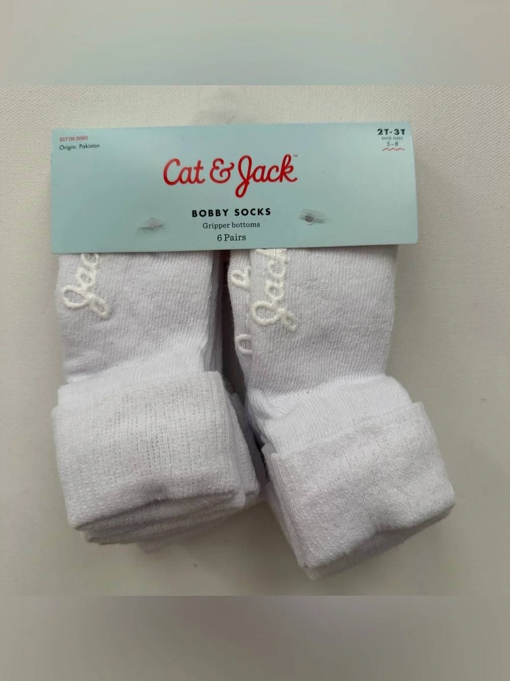 Cat & Jack Toddler 6pk Low Cut Bobby Socks  White 2T-3T: Knit, Turnback Cuf